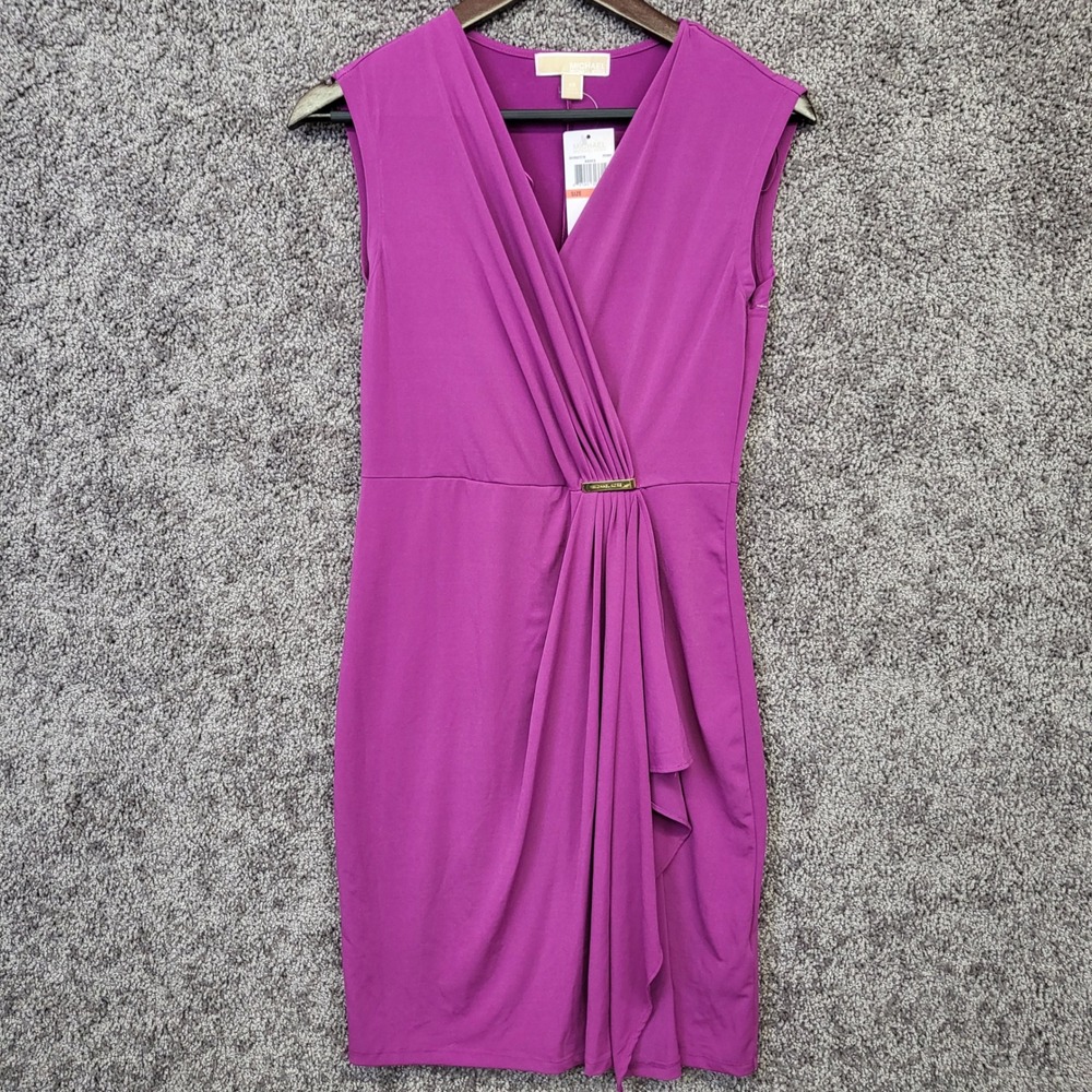 Michael Kors Dress Women XS Peony Purple NEW Faux Wrap Gold Hardware QH28G07C76
